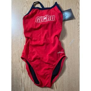 B22 New Women’s Dolfin Lifeguard 1pc Swimsuit Red sz 24/Xxs/Xs Halloween Costume